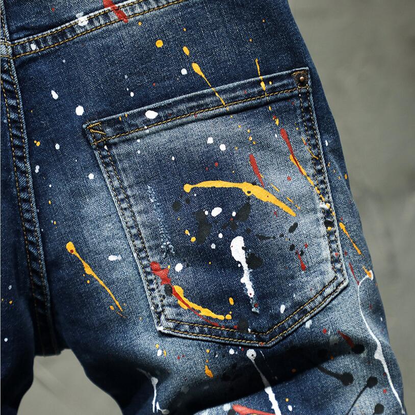 Men Summer Shorts Jeans Holes Denim Shorts Paint Casual Streetwear Jeasn Shorts High Quality Men Slim Fit Stretch Jeans