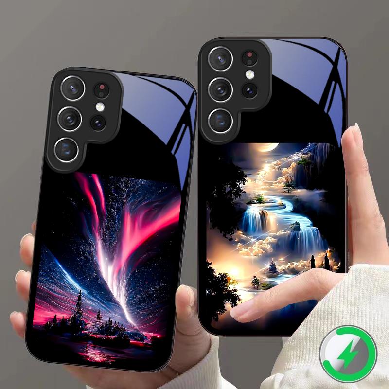Фантастический ночной пейзаж Для Samsung S26 S20 Ultra S21 Pro S22 Plus S23 FE S24 Ultra S25 Для Magsafe Чехол на телефон со стеклянной задней панелью и бортиками