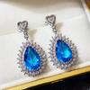 Luxury Female Party Earrings with Brilliant Blue Crystal Jewelry Gorgeous Anniversary Gift Delicate Accessories for Women