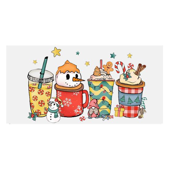 Наклейка на чашку Рождественская елка Санта-Клаус Водонепроницаемая самоклеящаяся Отличная липкость Противоскользящая прозрачная печать Кофейная чашка УФ DTF наклейка