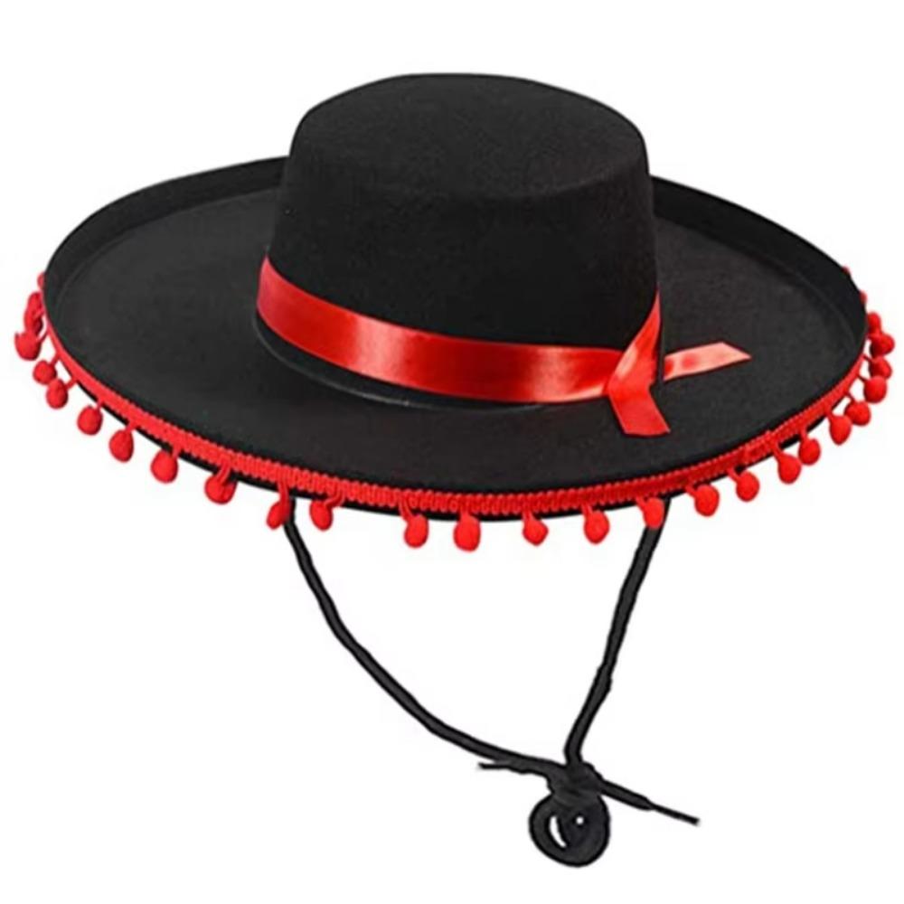 Wide Brim Mexican Hat Costumes Fuzz Ball Spanish-style Hat Mexican Sombrero Hats Halloween