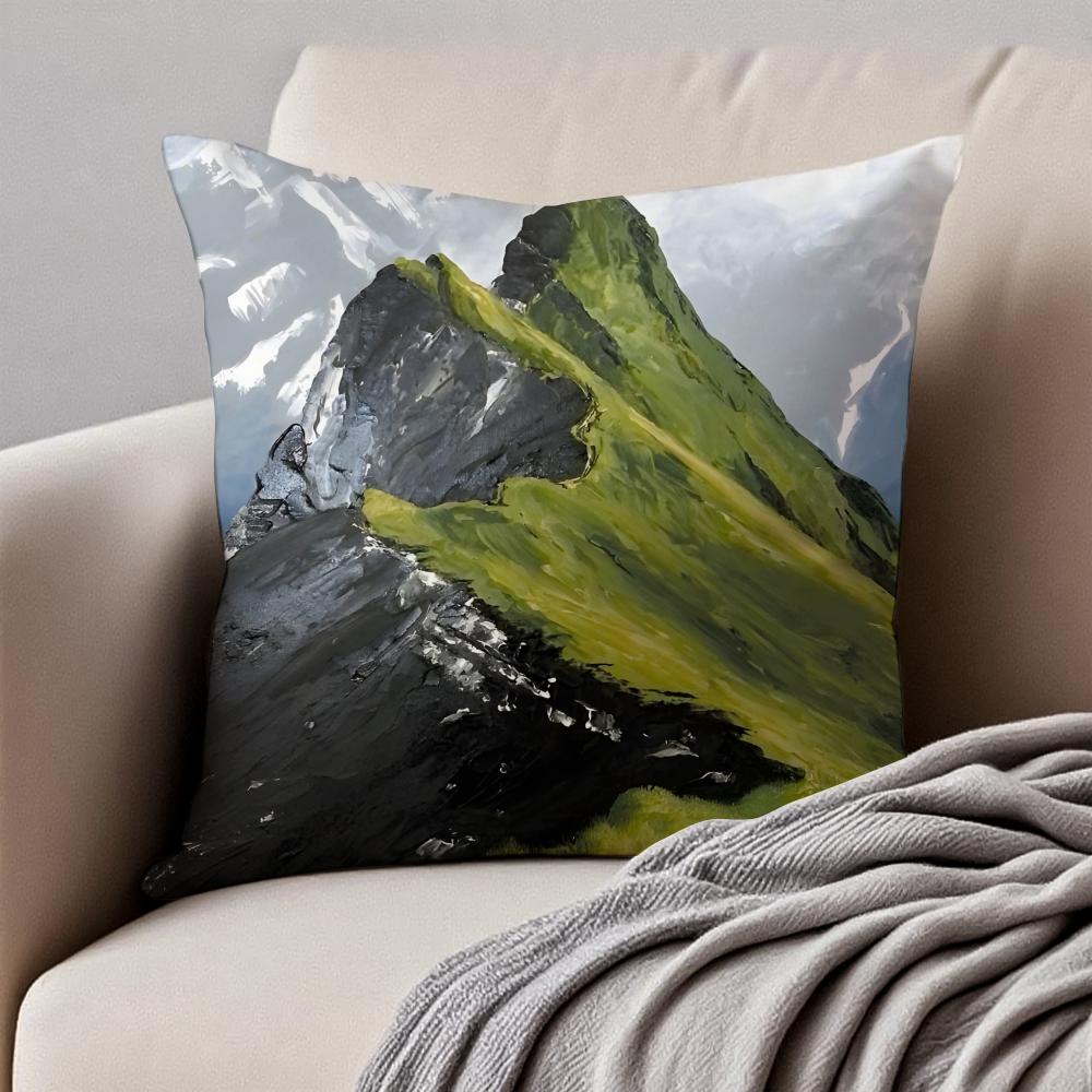 MMountain Landscape Pillow Art Decor Cushion Cushion Cover Pillowcase Antidustmite Invisible Zipper Short Plush Sofa Cushion