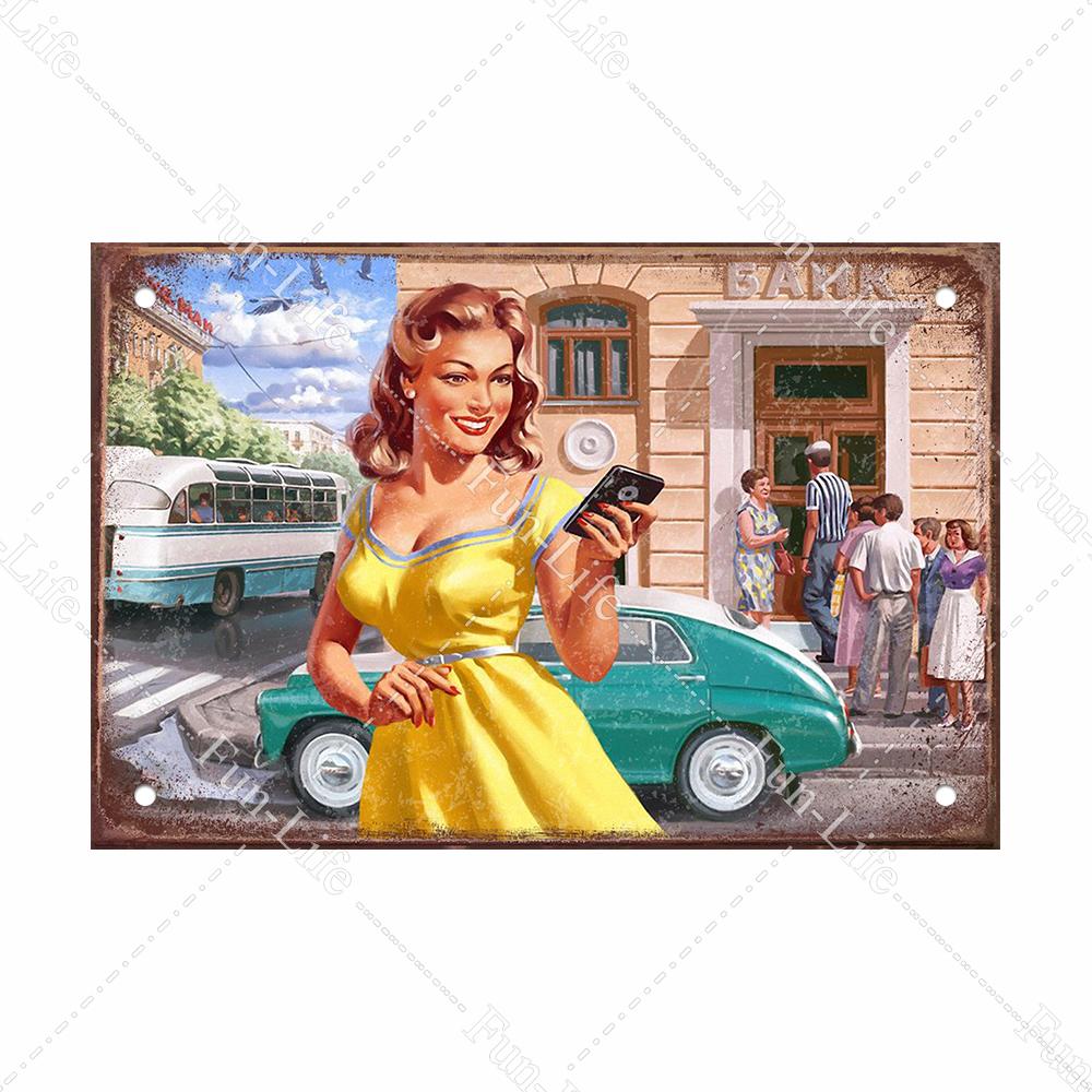 Красота девушки винтажный металлический плакат Ретро жесть Компактная автомобильная жестяная вывеска доска для домашнего паба, бара, кафе, гаража, декор стен 20x30 см