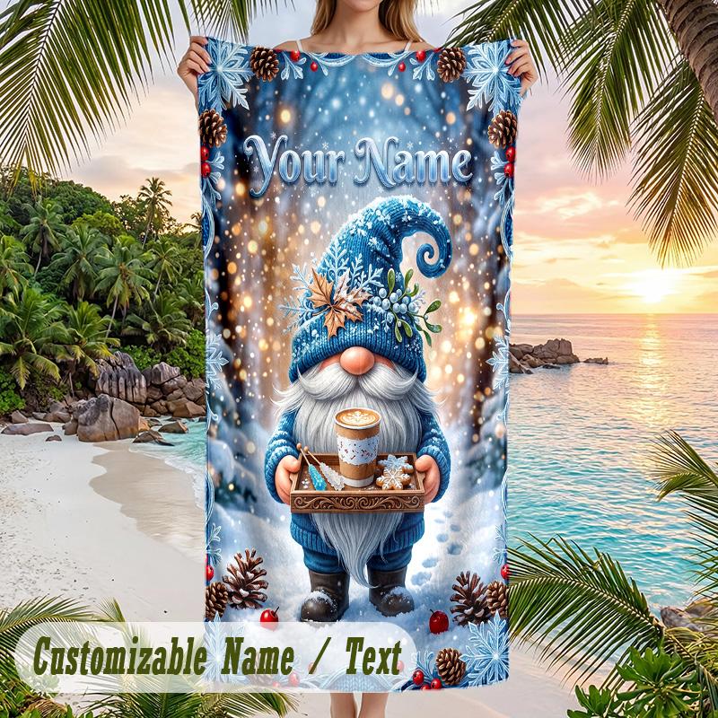 Gnome Theme Beach Towel Personalized Custom Name & Text Soft Quick Dry Beach Towel for Swimming Travel