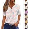 Women's Casual Print V-Neck Short Sleeve Decorative Button T-Shirt Top