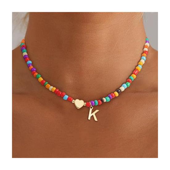 Колье-чокер с бусинами для женщин, разноцветное колье с бусинами, колье с подвеской-буквой, чокер с сердцем, подарок на день рождения для девочек, жены, девушки