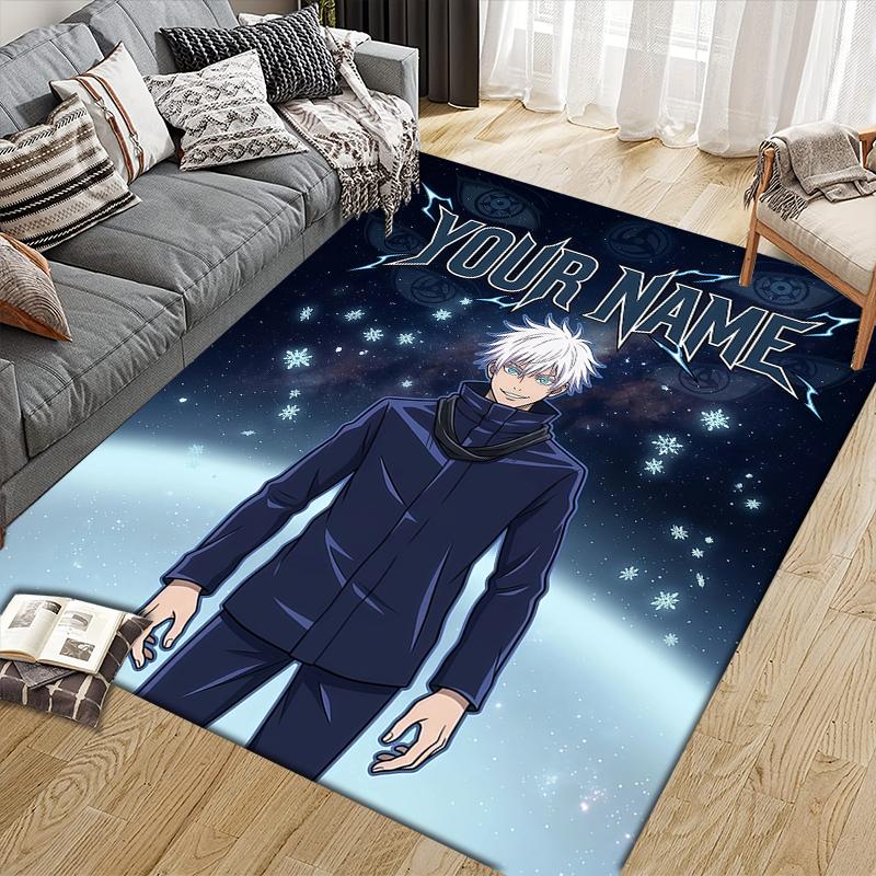 Custom Name,Satoru Gojo Home Sofa Decoration for Living Room & Bedroom, Non‑Slip Play Flannel Floor Mat for Game Room