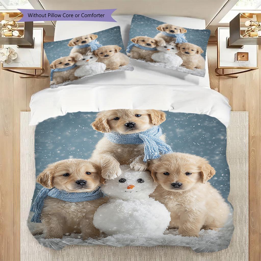 Golden Retriever Pattern Bedding Quilt Set Quilt Cover Pillowcase Home Decoration Birthday Gift (1 * duvet cover + 2 * pillowcase, without core)