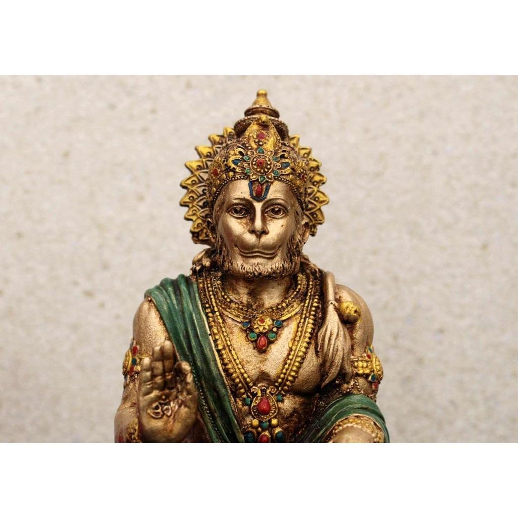 7" Hanuman Statue Sitting Metal Finish Idol Decorative Showpiece Handcrafted Hanuman Ji Murti for Home Office and Gifting Purpose Sculpture,