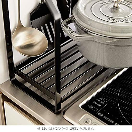 Боковая полка для плиты Yamazaki Jitsugyo 5235, черная, с крючком для приправ, прибл.. Ш53XГ15.3XВ51см