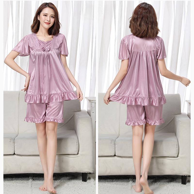 Женский пижамный комплект из ледяного шелка с короткими рукавами большого размера, домашняя одежда, пижамы