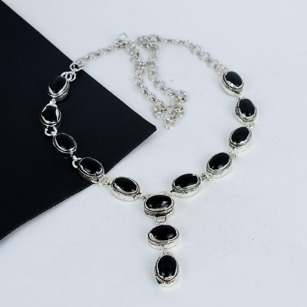 Beautiful Black Onyx Gemstone Handmade 925 Sterling Silver Necklace, Black Onyx Silver Necklace For Wife, Unisex Necklace, Birthday Gift
