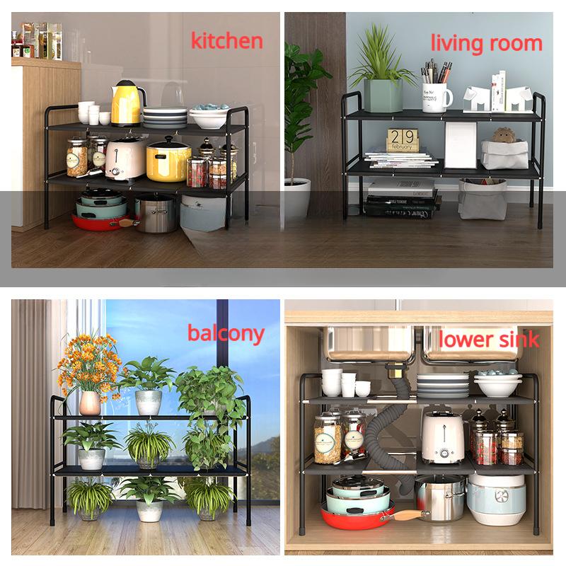 Kitchen Organiser Under Sink Rack Storage Shelves Expandable 2 Tier Cabinet Shelf Dishes Rack Under Sink Holder Bathroom Shelf