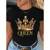Женская футболка с принтом короны королевы, круглый вырез, короткий рукав, ткань средней эластичности, машинная стирка, повседневная, полуформальная, для любого сезона