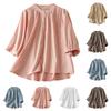 Women's Solid Color Cotton Linen Five Quarter Sleeved Retro Breathable T-Shirt Stand Up Collar Top