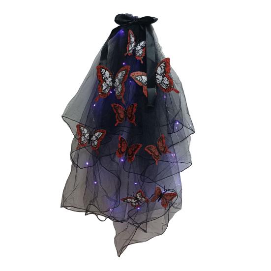 Светодиодный череп готический фата светящаяся повязка на голову вуаль заколка для волос с бабочками женщины призрак