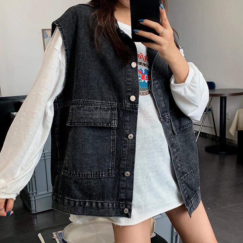 Women's Mid-Length Spring/Fall Denim Vest - 2022 Korean Style, Fashionable and Loose Fit