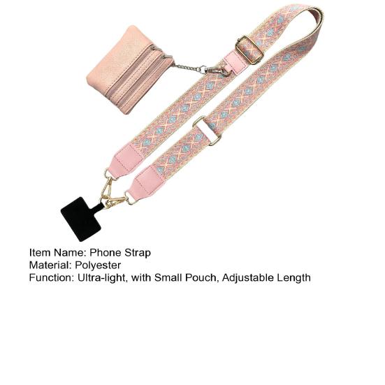 Mobile Phone Strap with Small Zippered Pouch Mini Card Holder Ethnic Style Detachable