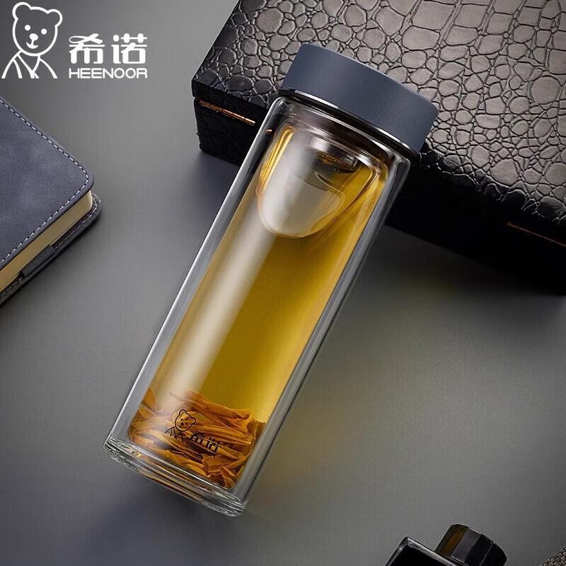 HEENOOR Double-Walled Insulated Glass Tea Infuser Cup
