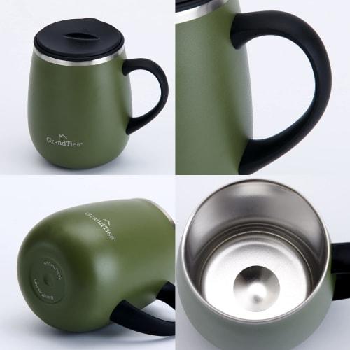 GRANDTIES Premium Vacuum Insulated Mug, 460ml, Available in 19 Colors, with Easy-Open Sliding Lid, Stainless Steel Double-Wall Vacuum Insulation, and