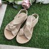 2025 Summer New Beach Sandals Women's Outer Wear Straw Linen Roman Sandals Elastic Cross Flat Women's Shoes