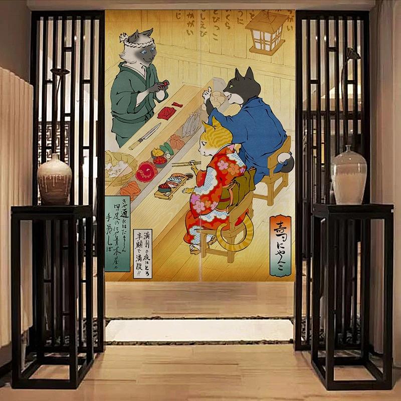 Nordic Door Partition Kitchen Snack Shop Restaurant WartainJapanese Sushi Dharma Fish Door Wartain Printing Bedroom Window