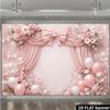 Romantic pink theme banner background featuring pink bows roses white flowers and pink-white balloons
