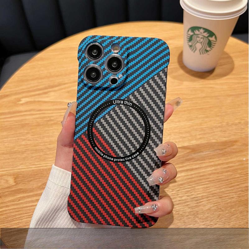 Текстура углеродного волокна подходит для чехлов для телефонов Apple 14promax, противоударные 12 безрамочные магнитные защитные чехлы для iPhone13