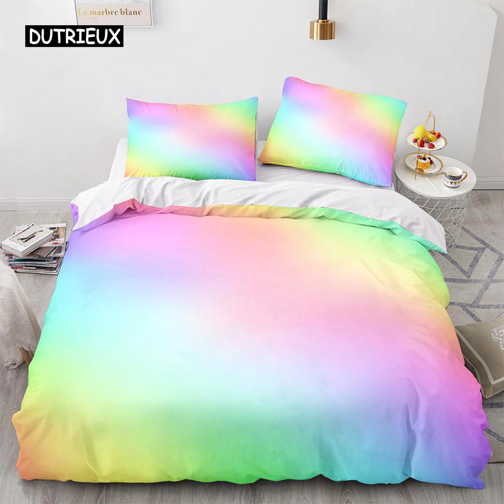 Rainbow Gradient Duvet Cover Set Queen Size Rainbow for Kids Girls Cute Style Bedding Set Polyester Single King Twin Quilt Cover