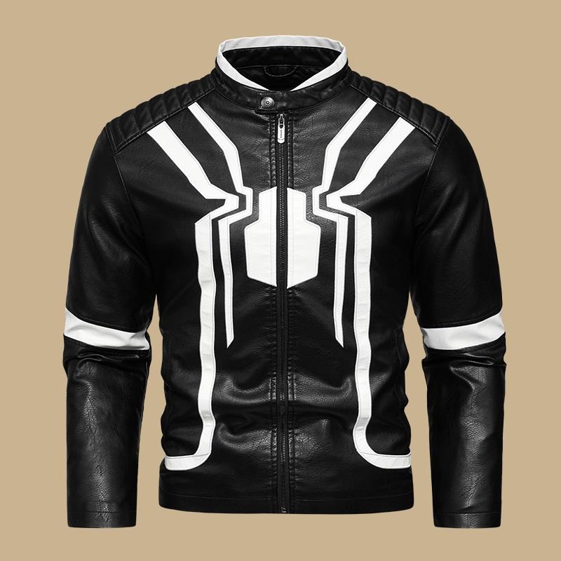 Мужская кожаная куртка, мотоциклетная куртка, европейская и американская художественная вышивка, контрастные цвета, мужская куртка из искусственной кожи