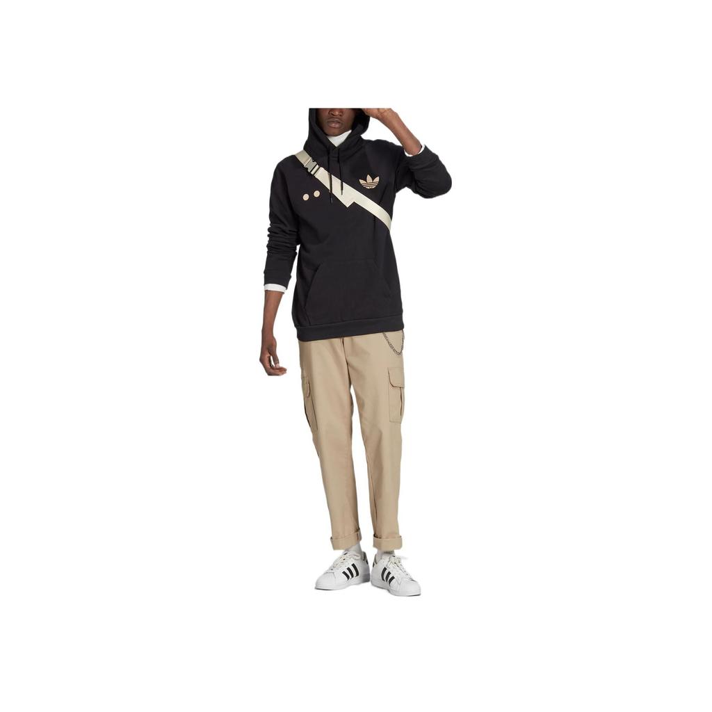 Adidas Оригинальный трилистник с логотипом и круглым вырезом, пуловер с капюшоном, мужские топы, черный HK2761