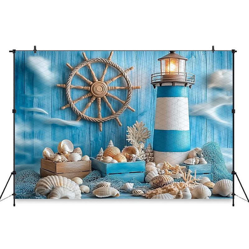 Mocsicka Фотофон День Рождения Дети Baby Shower Портретный Фон Синяя Часовая Башня Парусник Узоры Декор Фотостудия