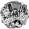 50 PCS Metallic Black and White Stickers Punk JDM Funny Decal Cool Sticker DIY for Motorcycle Laptop Car Skateboard Guitar