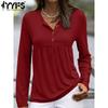 Women's Fashion Casual Fall Winter Solid Color Print Long Sleeve V-Neck Pullovers & Long Sleeves