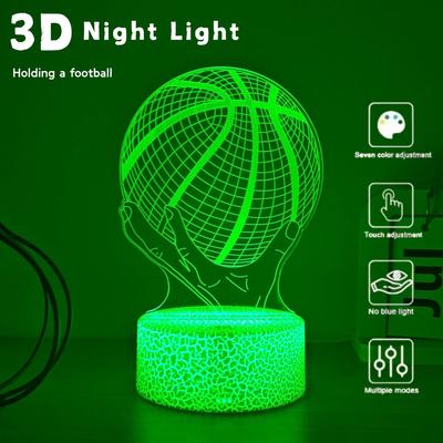 3D ночник "Регби" - Питание от USB, Уровень освещенности, Креативное настольное украшение для спальни, Идеальный подарок для друзей и семьи