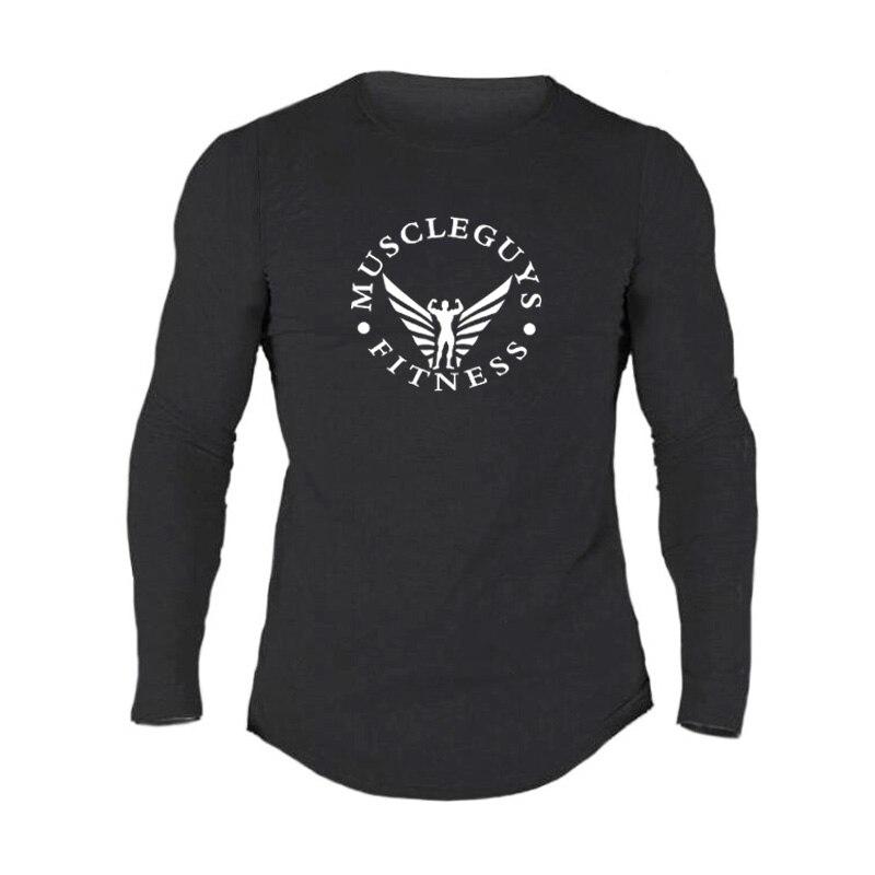 Muscleguys, весенне-осенняя футболка для бега для фитнеса, мужские свободные тренировочные топы с длинными рукавами, тонкий пуловер с круглым вырезом