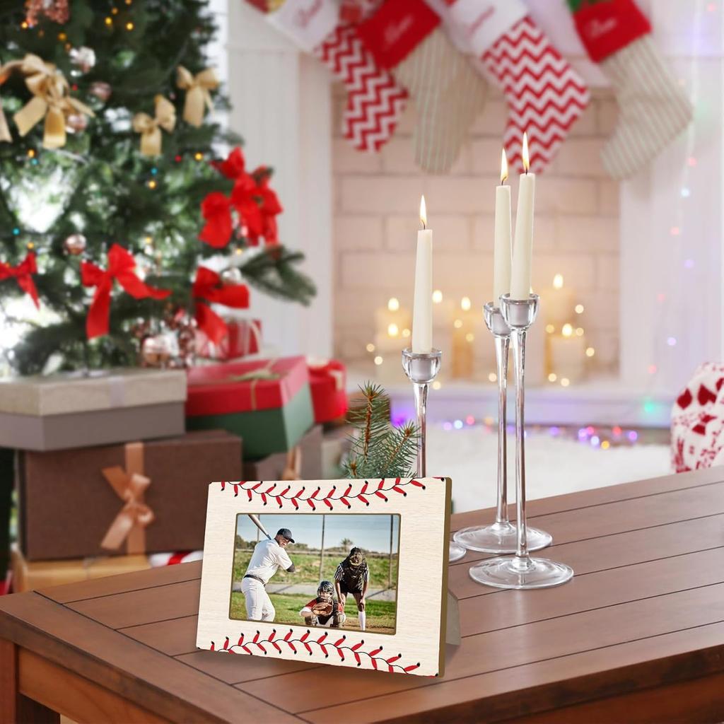 Baseball Picture Frame Baseball Tabletop Photo Frame 4x6 Sports Theme Wooden Picture Frame with Stand , Home Office Decor for Sports Theme Party