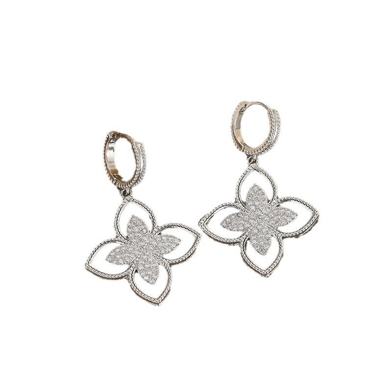Flower Electroplated Water Droplets Small Fresh Horse Eye Zircon Earrings Silver Needle Light Luxury Bridal Stud Earrings Earrings Women Shine