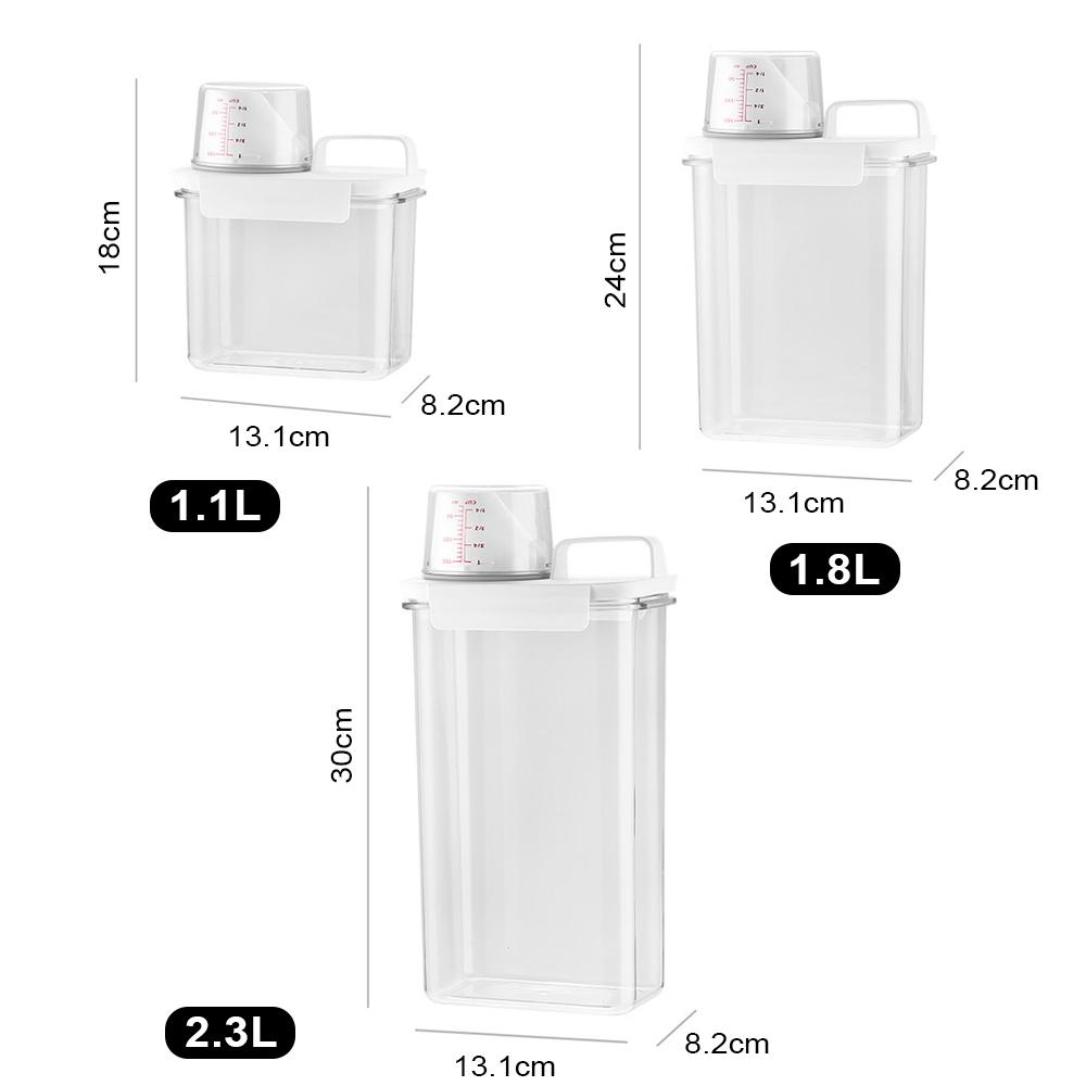 Ящик для хранения стирального порошка, прозрачная пластиковая банка большой емкости, контейнер для закусок, чехол для моющего средства с крышкой, мерный стаканчик