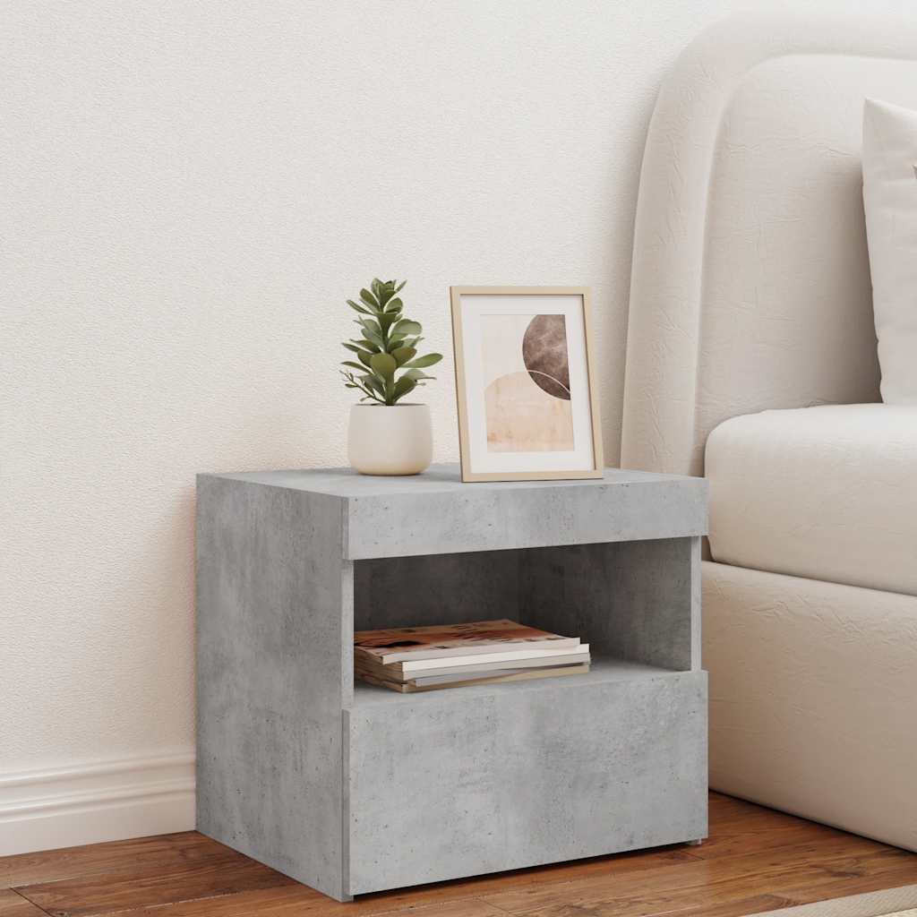Nightstand with LED Lights Concrete Grey 50 x 40 x 45 cm