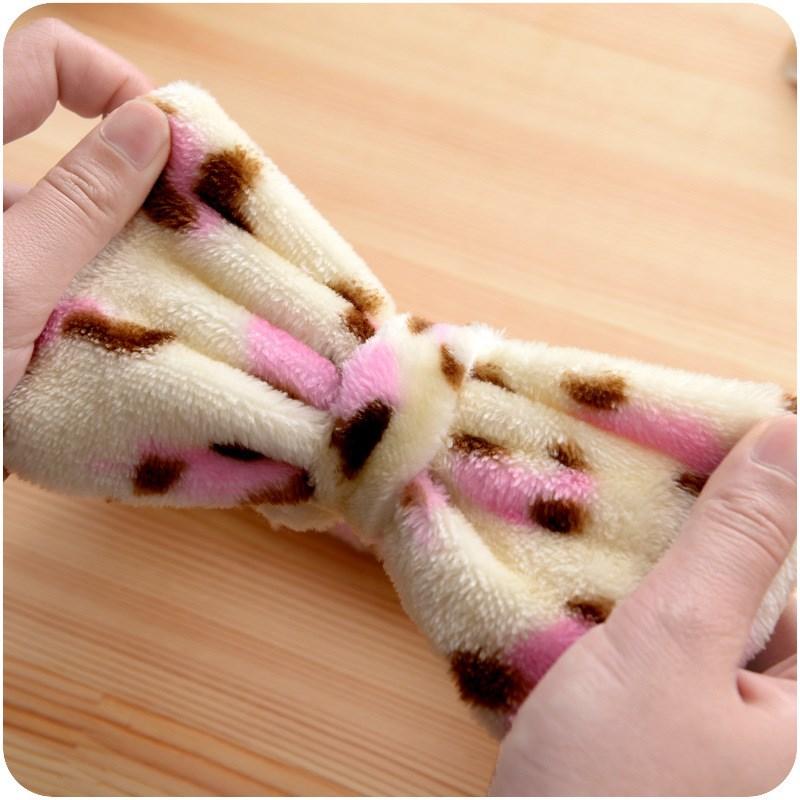 Leopard Makeup Wash Face Headbands for Women Coral Fleece Bow Dot Hairband Turban Knot Elastic Headwrap Girls Hair Accessories