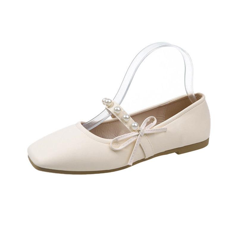 Fashion Mary Jane Women's Shoes 2025 Summer New Korean Version Fashion Shallow Mouth Flat Style Pearl Soft Bottom Small Pu Leather Shoes