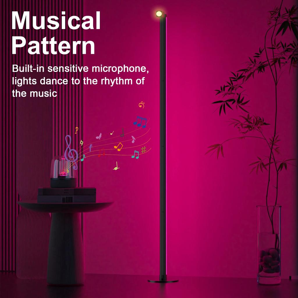 Регулируемый по яркости RGB угловой торшер Smart APP DIY Высота и цвет 142см 4 секции Светодиодный светильник настроения с лампой для чтения для домашнего декора