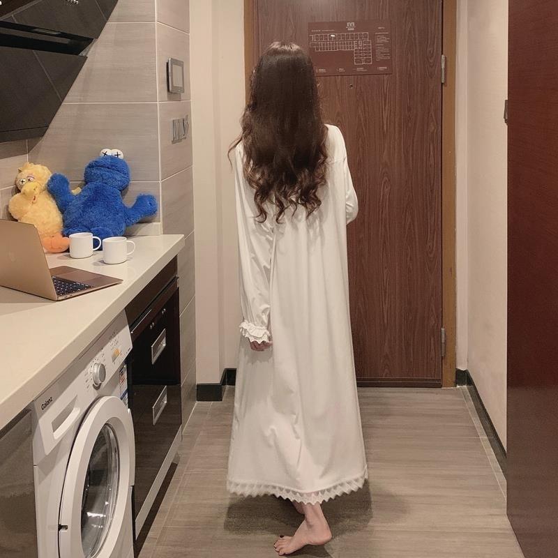 Женские ночные рубашки до середины икры, однотонные квадратные воротники с длинными рукавами и оборками на шнуровке, свободные ретро-шик
