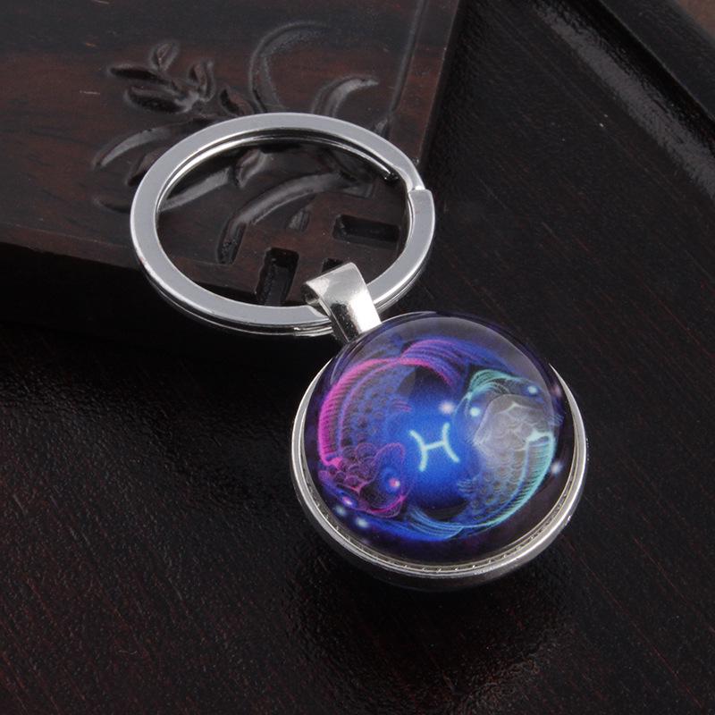 Светящийся брелок с кристаллами Скорпиона и Девы: Металлический брелок с двухсторонней стеклянной подвеской