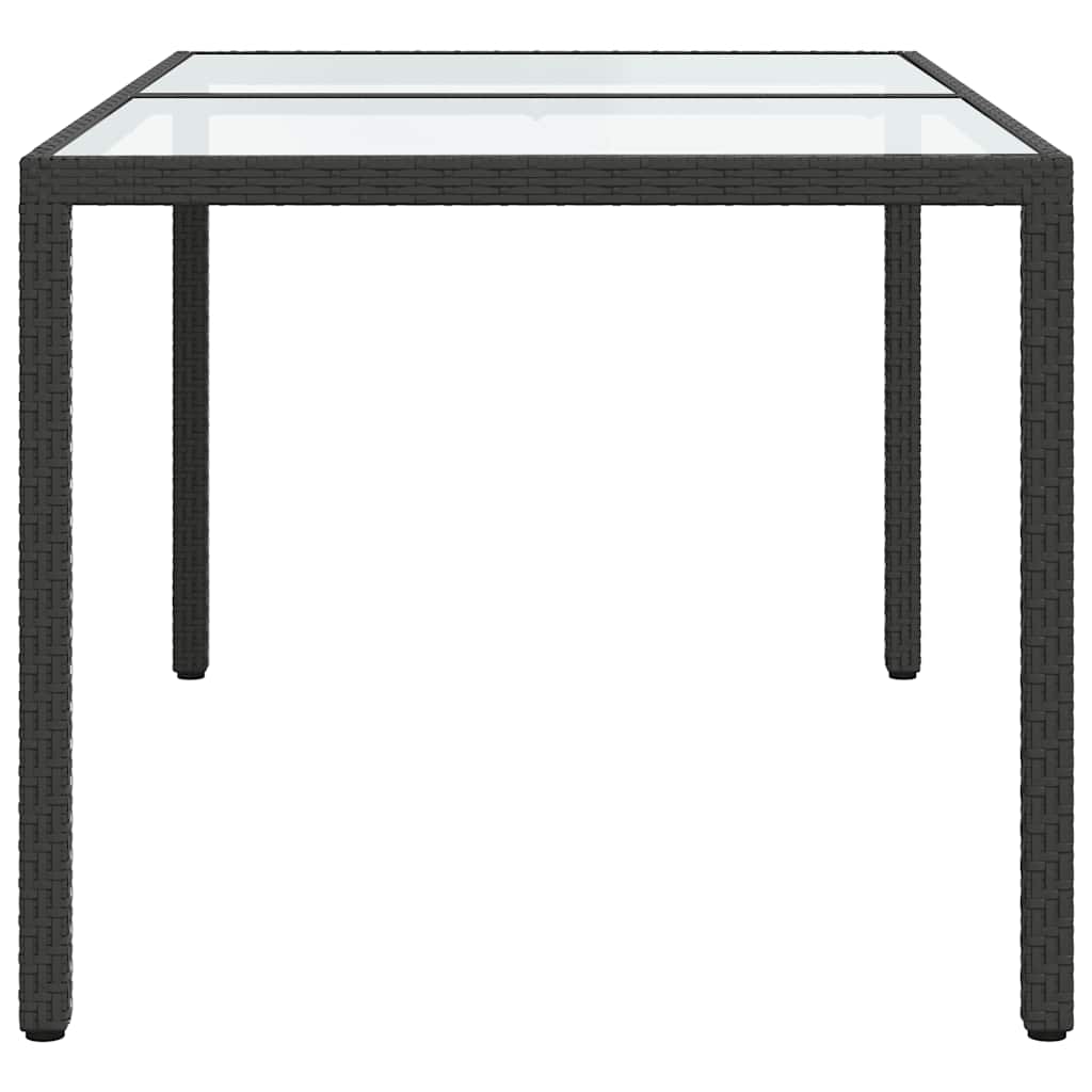 Garden Table 150x90x75 cm Tempered Glass Poly Rattan Black
