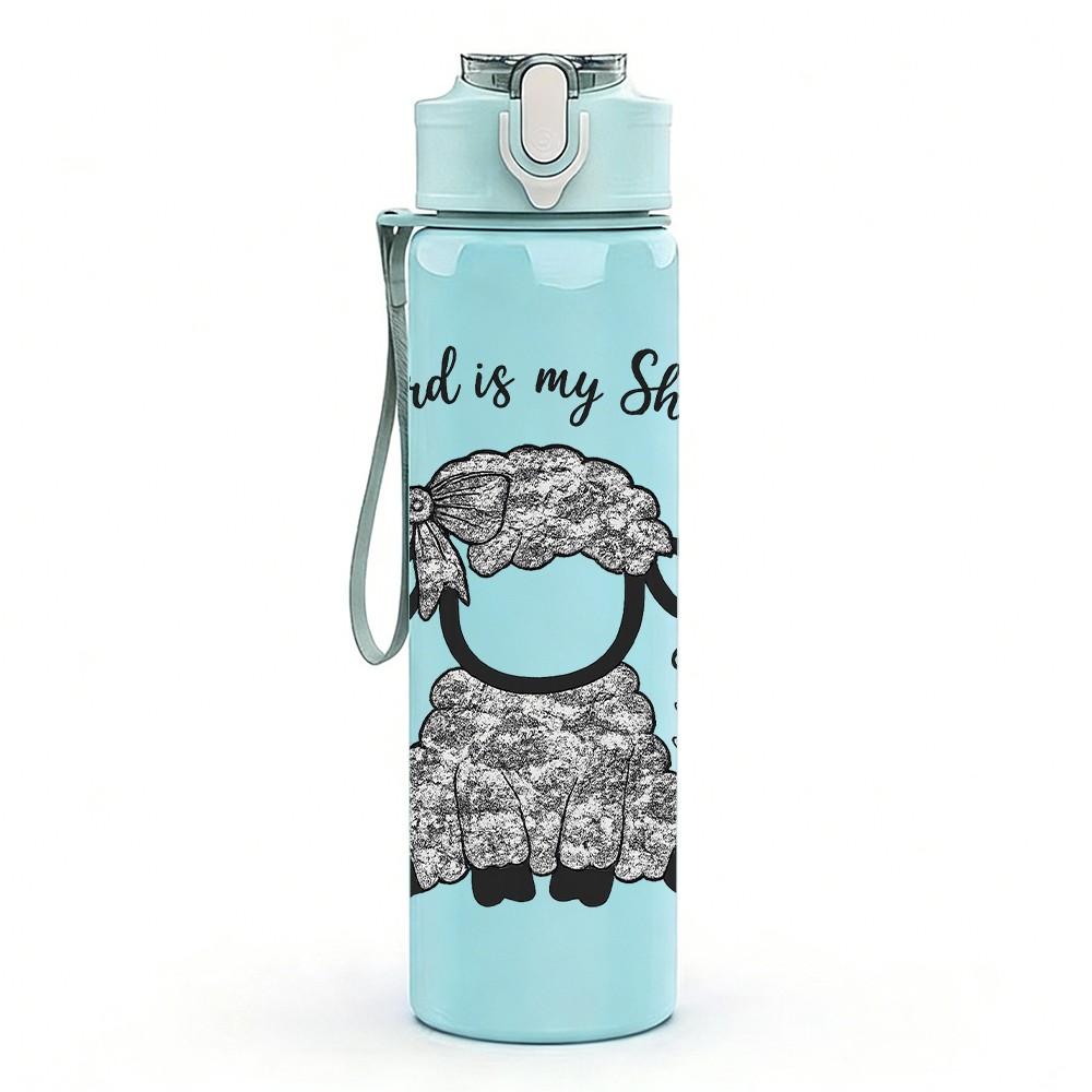1PC Lamb Quote Text Art 750ml Color Plastic Sports Water Bottle Leakproof Flip Straw Lid Suitable for Sports Office Home Use