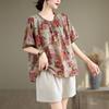 Floral Short Sleeved Shirt for Women Summer Wear for Middle-aged Elderly Loose Thin Cotton Linen T-shirt Top