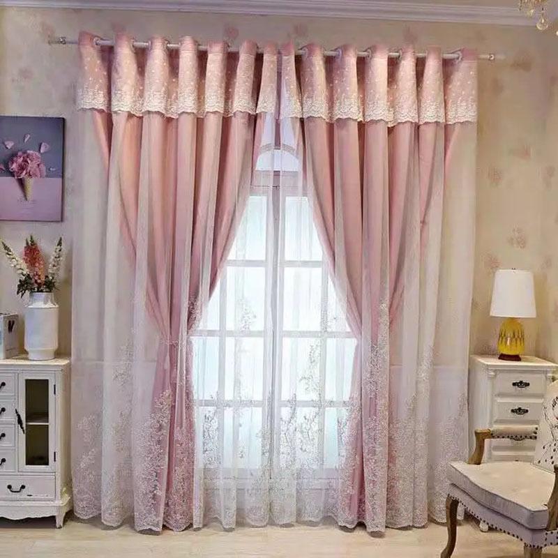 Curtains Double Lace Full Blackout Curtains Nordic Princess Style Living Room Bedroom Balcony Curtain Rod Bay Window