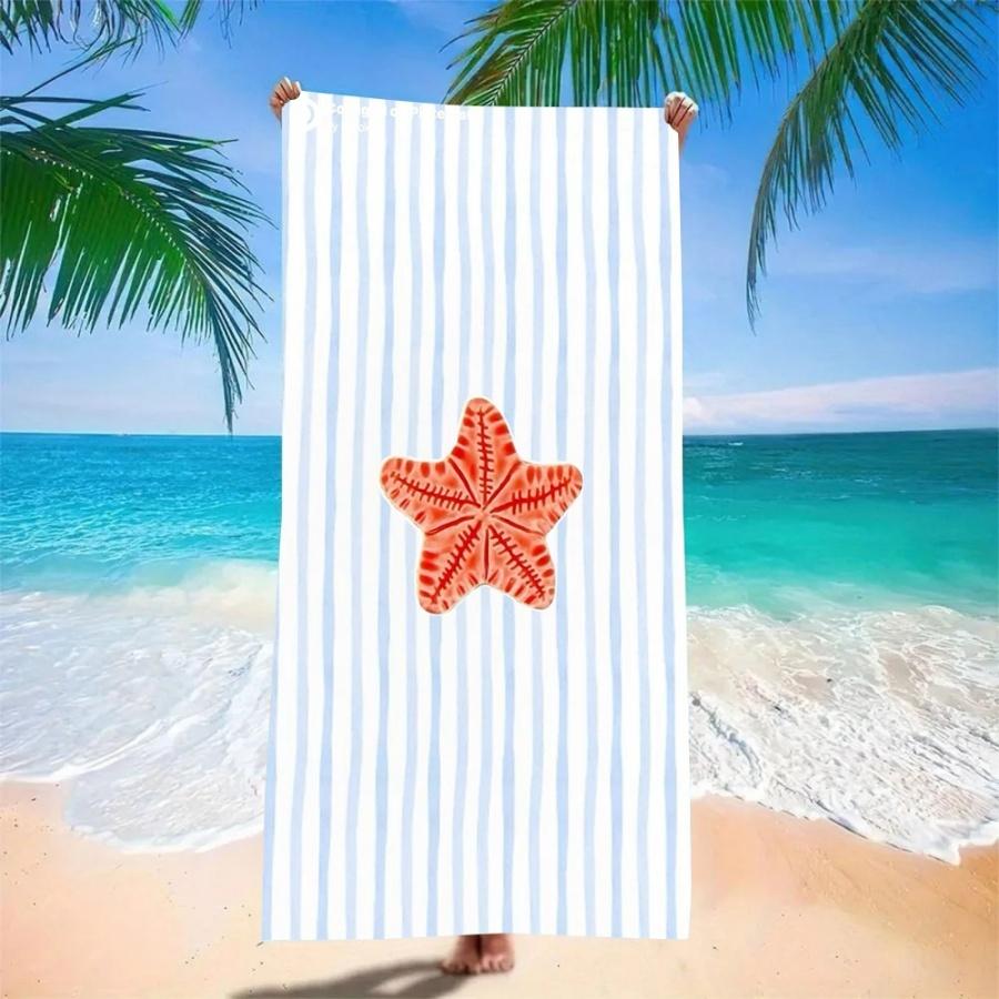 Beach Towel Quick Dry Sand Resistant Sea Turtle Print Striped Microfiber Blue White Oversized Towels for Adults Pool Swim